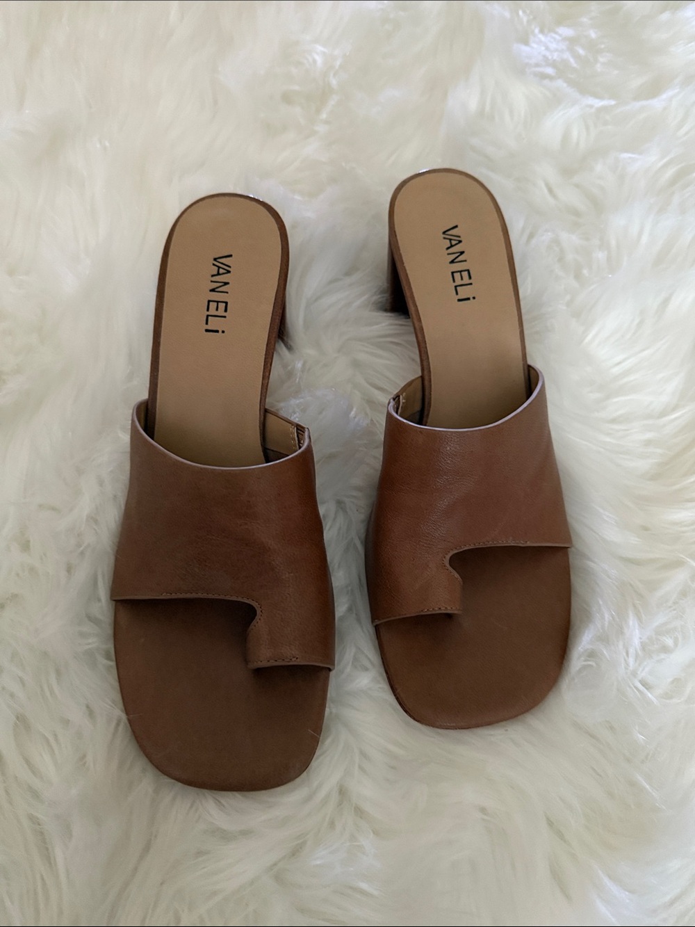 VANELi Brown Leather Open-Toe Slide Mules